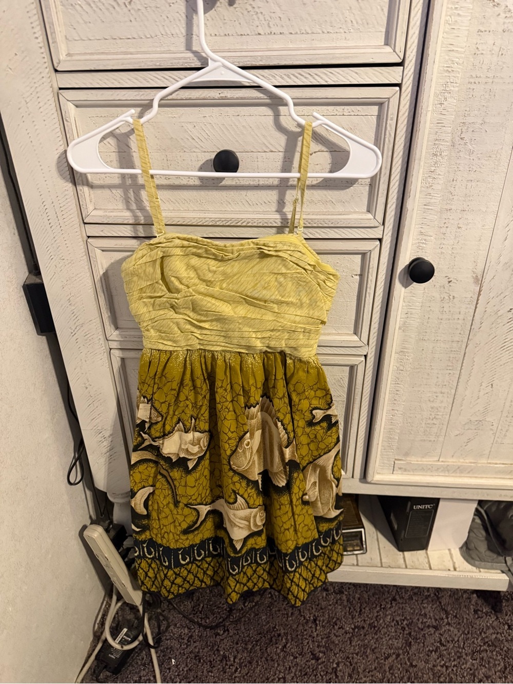 Yellow Printed Midi Sundress with Spaghetti Straps
